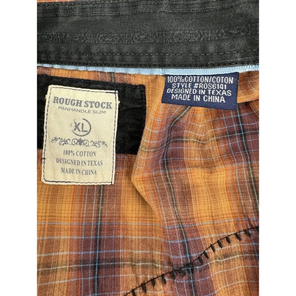 Rough Stock Panhandle XL Orange Plaid Contrast Cuff Pearl Snap Long Sleeve Shirt - Picture 6 of 8